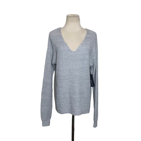 Black Tape gray honeycomb knit v neck long sleeves sweater size Small - Picture 1 of 11